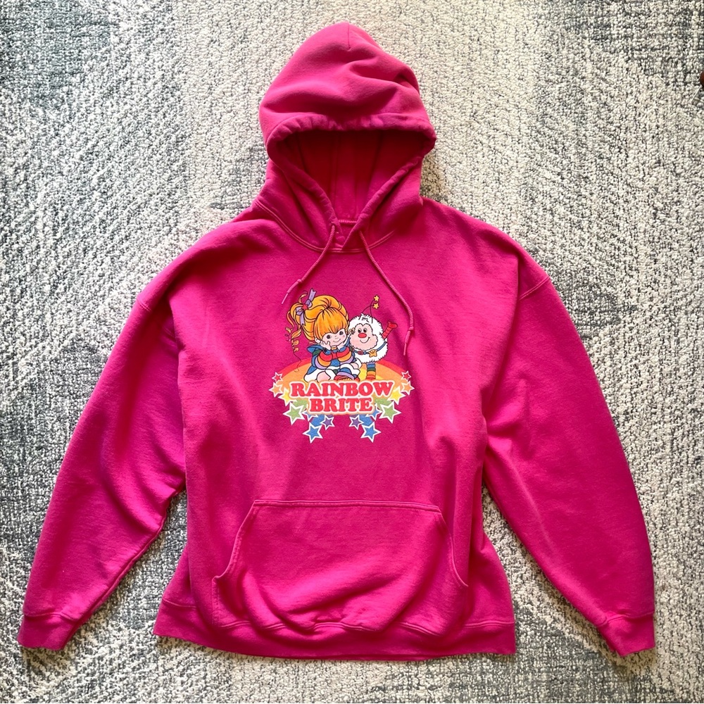 Rainbow Brite Hoodie Sweatshirt 1980s Vintage Retro Print 2XL XXL 2X Hot Pink